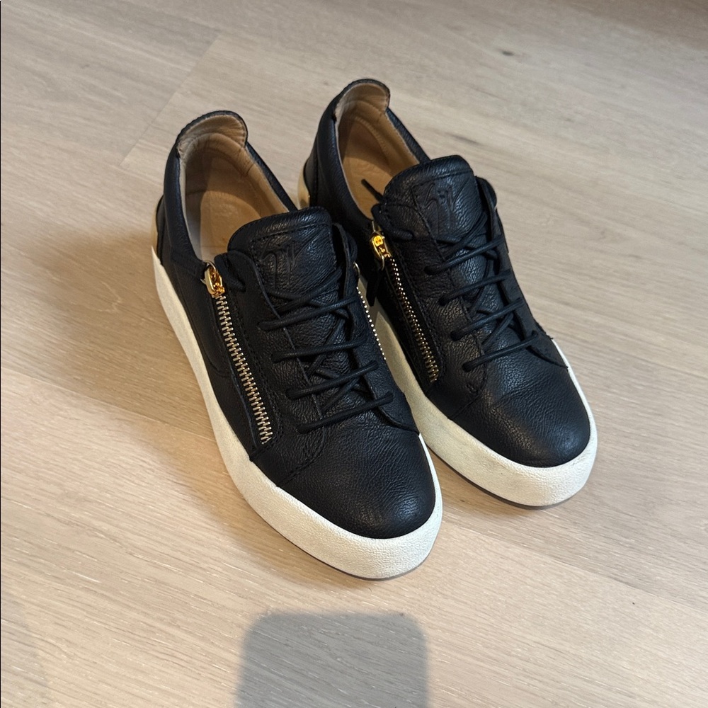 Giuseppe Zanotti Black Leather Sneakers with Gold Zipper
